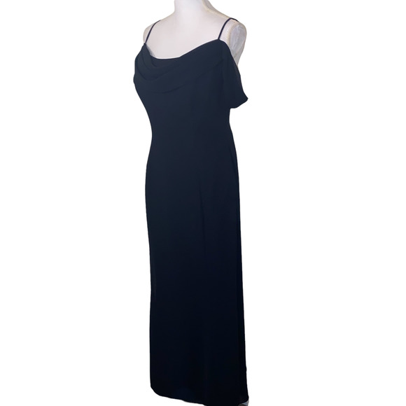 Vintage 90s Y2k Belsoie Draped Slinky Off Shoulder Maxi Evening Dress size 14 - Picture 2 of 10
